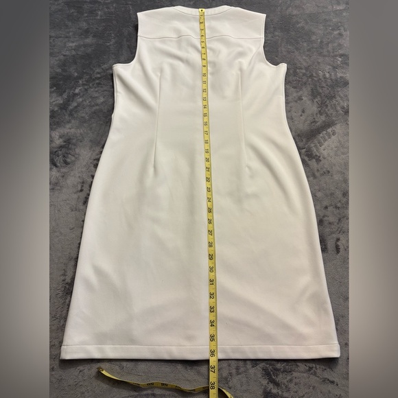 DKNY Sleeveless Sheath Midi Dress Size 10. White with Gold Accents & Fully Lined - Picture 10 of 16